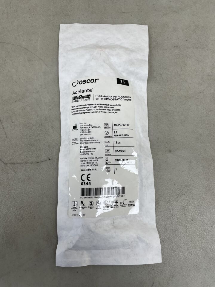 ASUP071318P - OSCOR - Adelante SafeSheath Ultralite Peel-Away Introducer with Hemostatic Valve, 7F, (EA) - ( Expiry Date: 2028-06-01 )