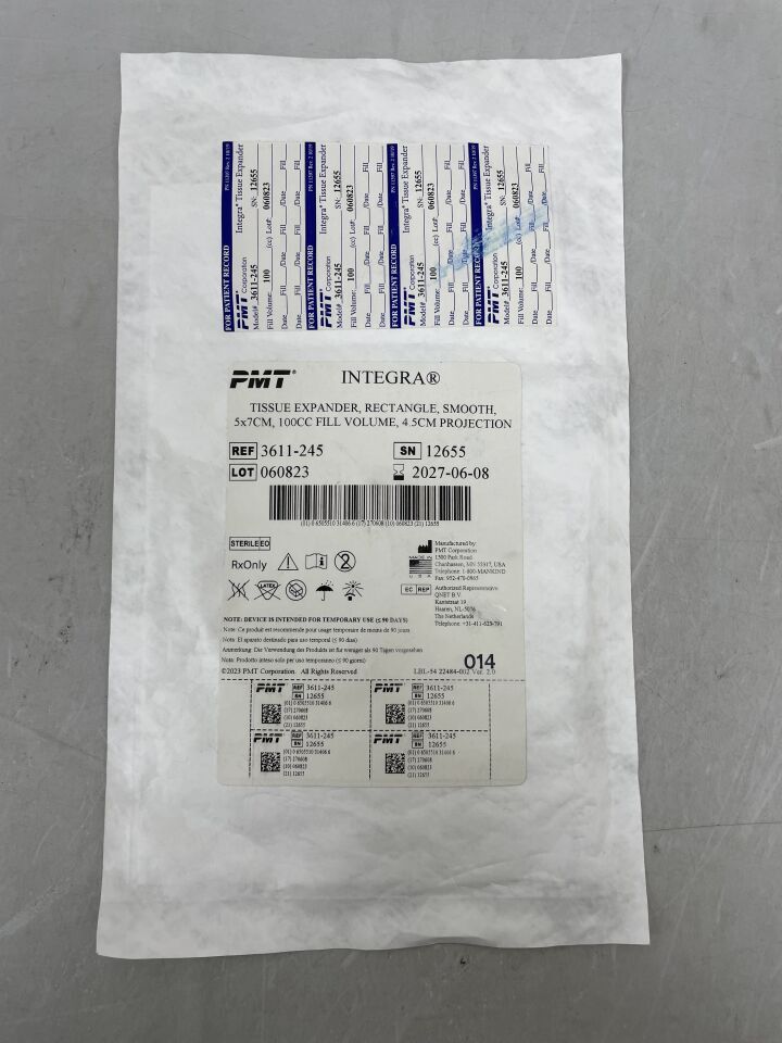 3611-245 - PMT - INTEGRA TISSUE EXPANDER, RECTANGLE, SMOOTH, 5 x 7cm, 4.5cm Projection, 100cc, (EA) - ( Expiry Date: 2027-06-08 )