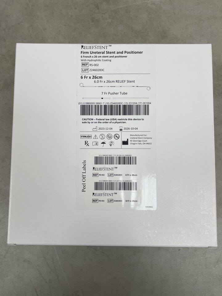 RS-002 - RELIEFSTENT - Firm Ureteral Stent and Postioner with Hydrophilic Coating, 6F x 26cm, (BX/1) - ( Expiry Date: 2026-10-04 )