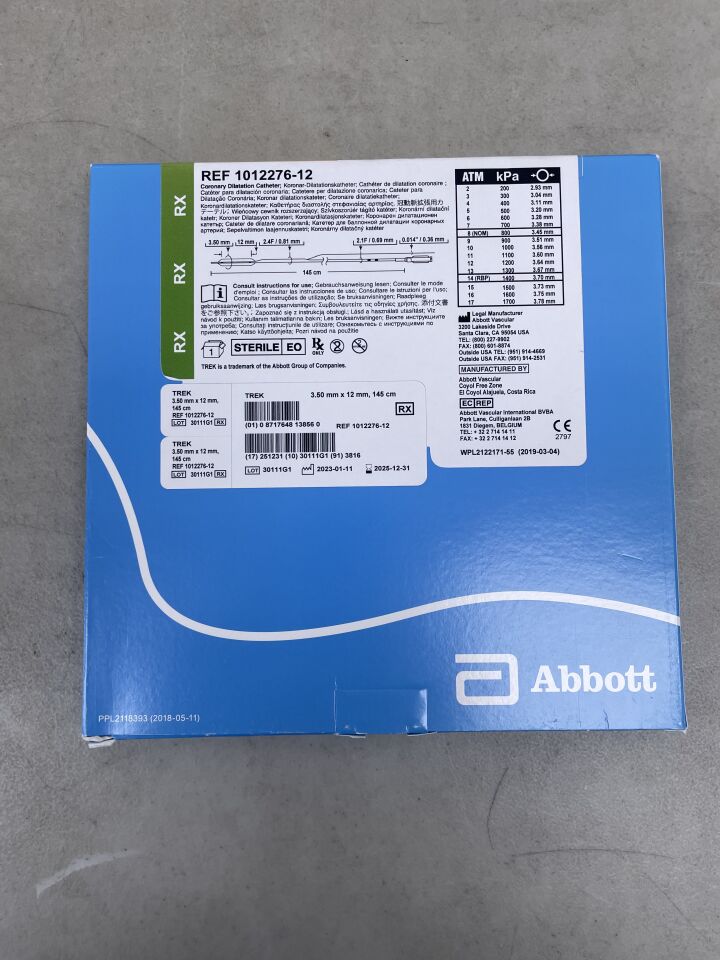 1012276-12 - ABBOTT - TREK Coronary Dilatation Catheter - RX - 3.50mm x 12mm, (BX/1) - ( Expiry Date: 2023-08-31 )