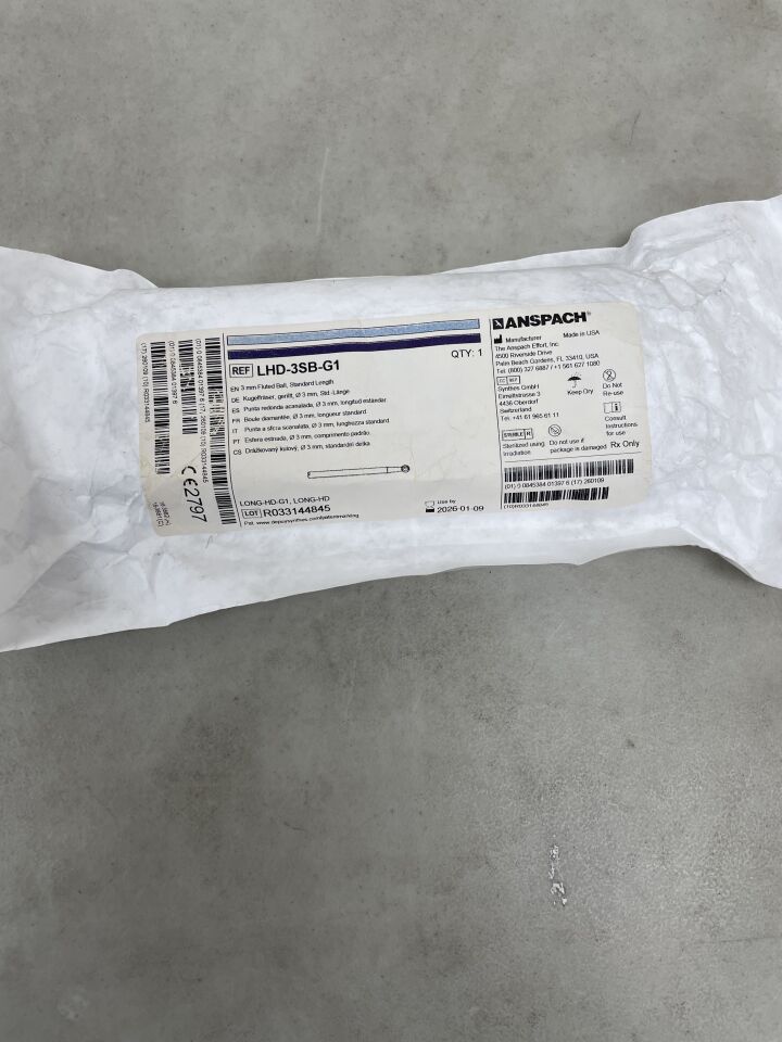 LHD-3SB-G1 - ANSPACH - 3mm Fluted Ball, Standard Length. Use with LONG-HD-G1, LONG-HD Attachments, (EA) - ( Expiry Date: 2025-12-14 )