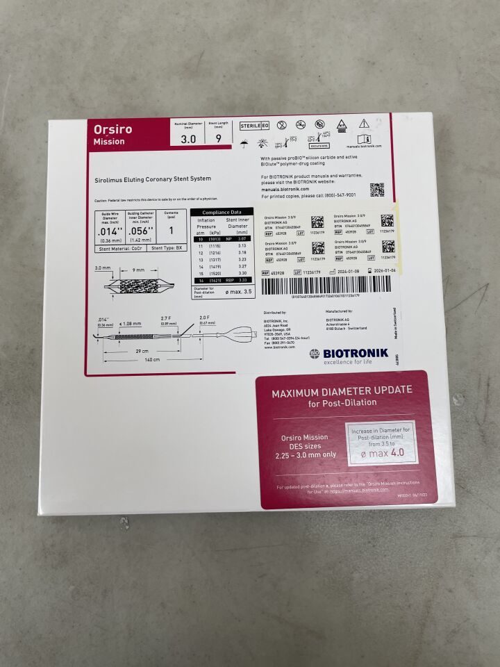 453928 - BIOTRONIK - Orsiro Mission Sirolimus Eluting Coronary Stent System - 3.0mm x 9mm, (BX/1) - ( Expiry Date: 2025-08-31 )