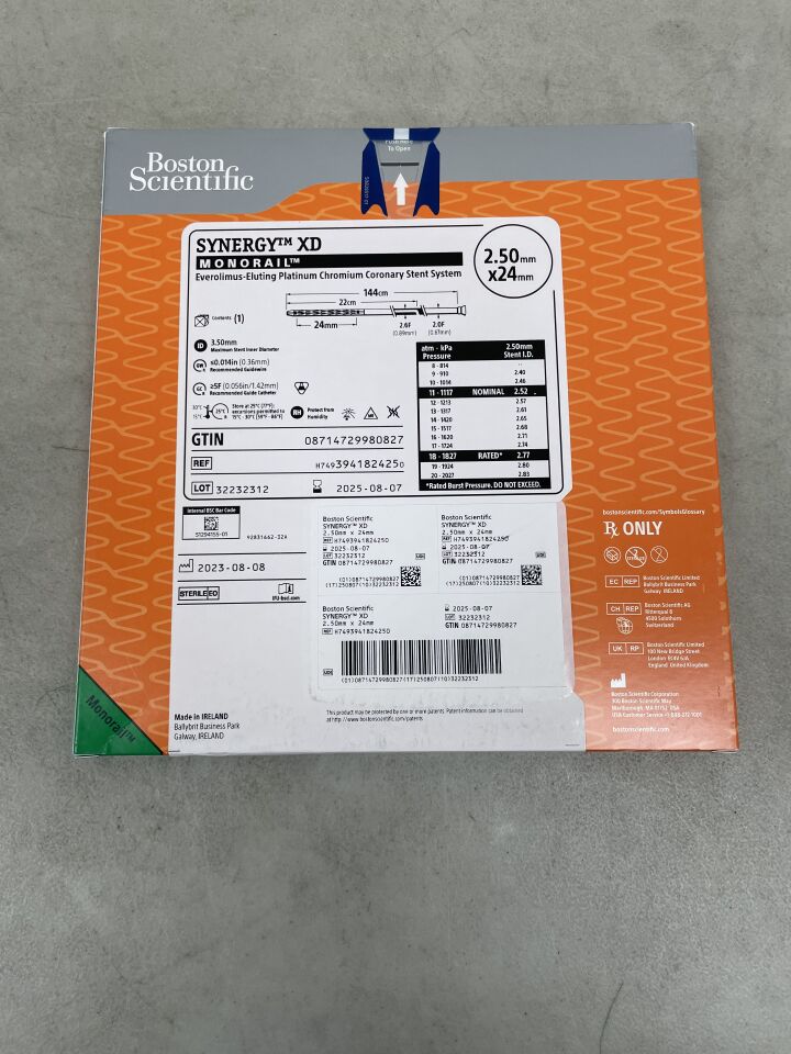 394182425 - BOSTON SCIENTIFIC - SYNERGY XD Everolimus-Eluting Platinum Chromium Coronary Stent System - Monorail - 2.50mm x 24mm, (BX/1) - ( Expiry Date: 2025-05-28 )
