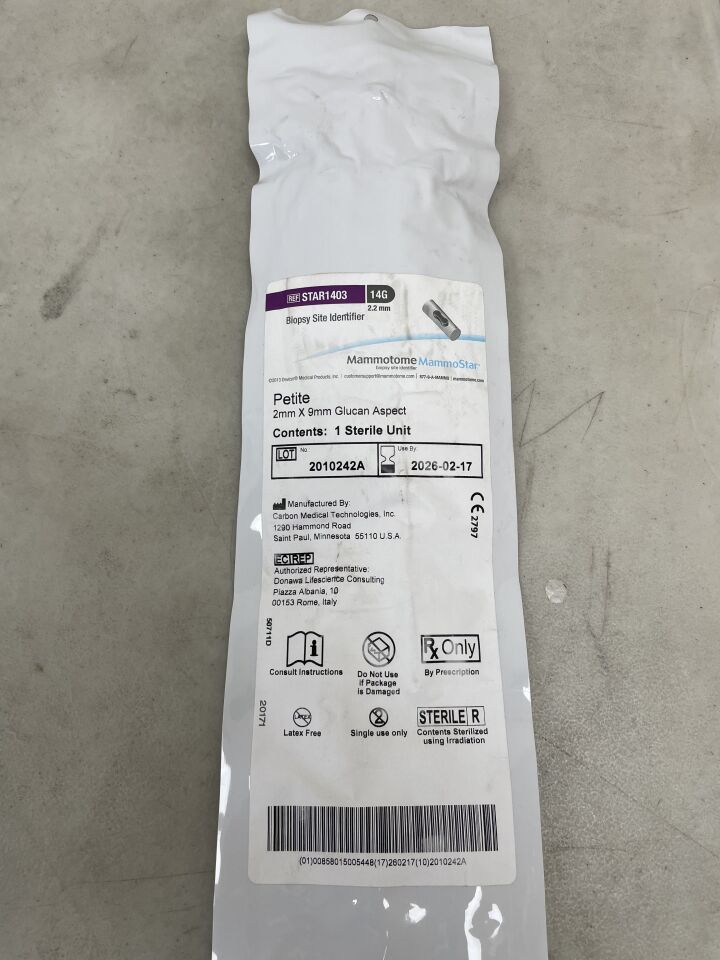 STAR1403 - CARBON MEDICAL TECHNOLOGIES - Mammotome MammoStar Biopsy Site Identifier, 14G, 2 x 9mm Glucan Aspect, (EA) - ( Expiry Date: 2025-11-10 )
