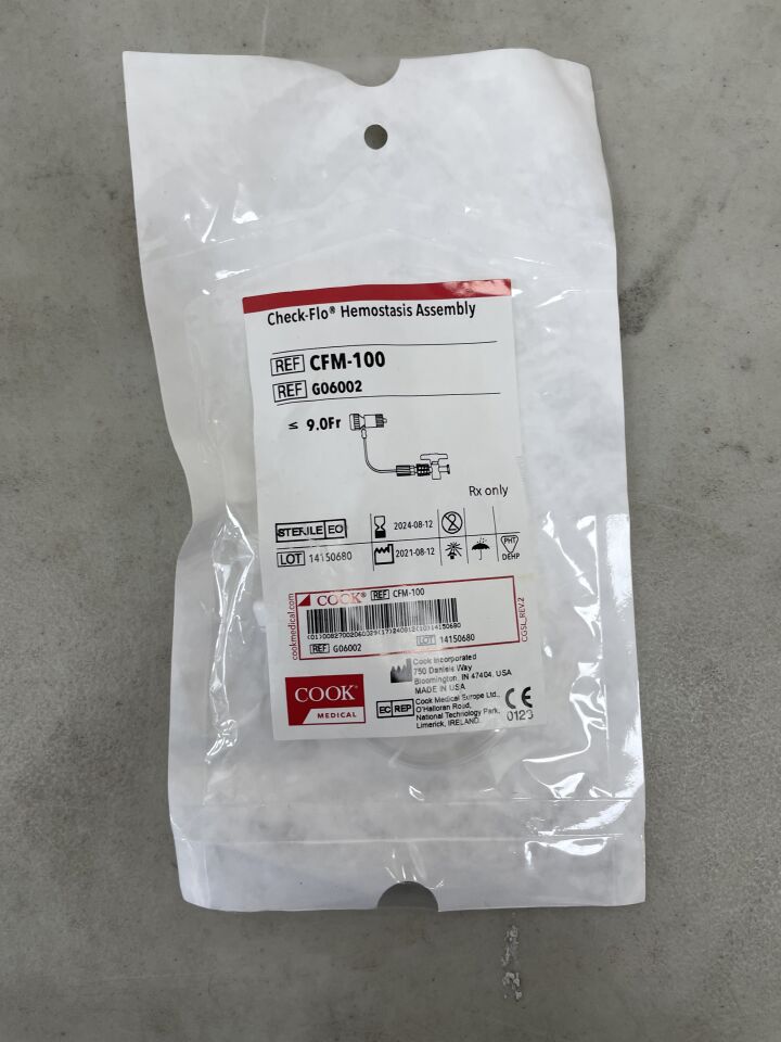 G06002 - COOK - Check-Flo Hemostasis Assembly - CFM-100 - 9Fr, (EA) - ( Expiry Date: 2025-09-12 )