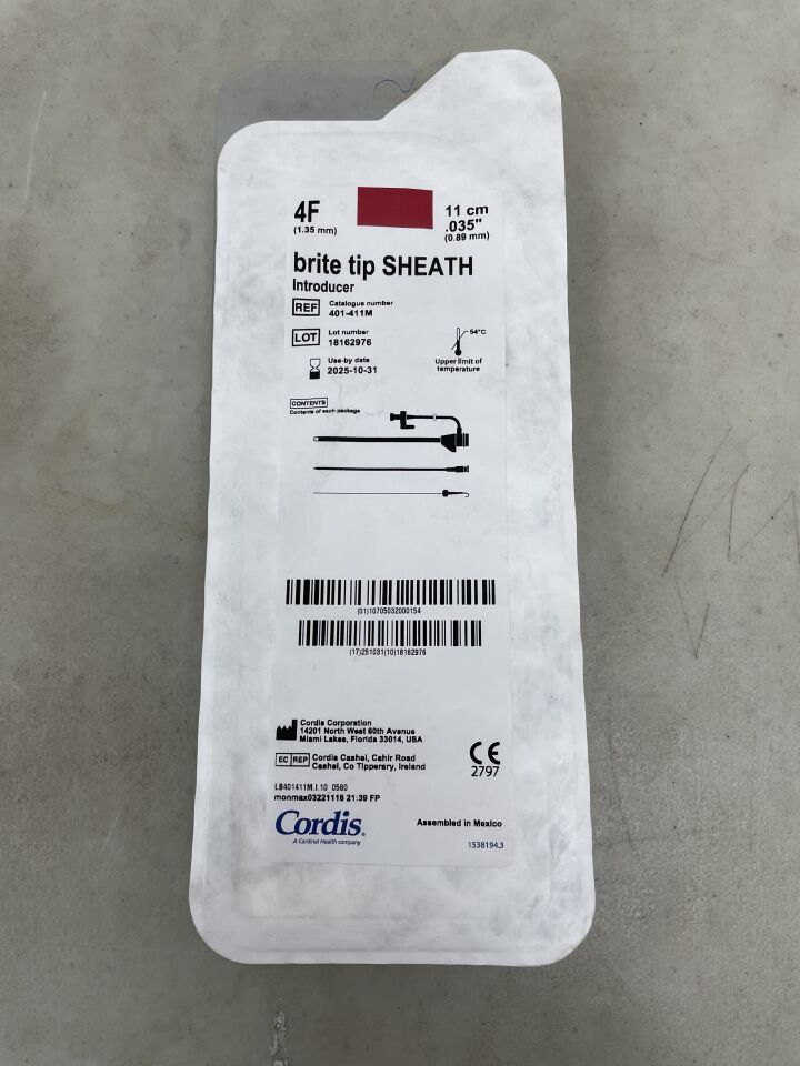 401-411M - CORDIS - Brite Tip Sheath Introducer w/Mini-Wire 4F x 11cm, 0.035", (EA) - ( Expiry Date: 2025-07-28 )