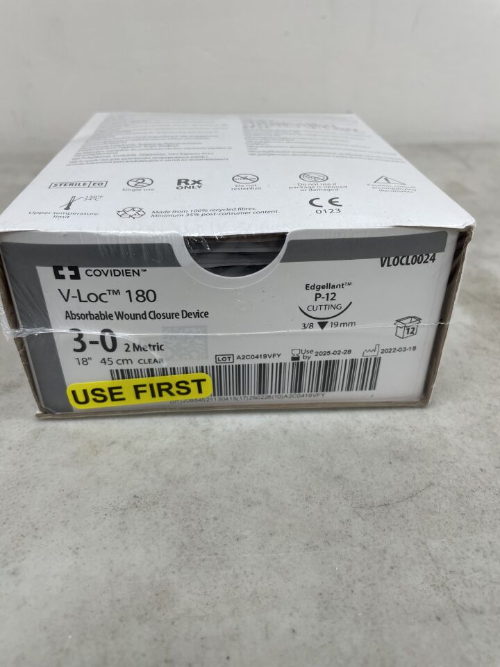 VLOCL0024 - COVIDIEN - 3-0 Medtronic V-Loc 180 Barbed clear 18" P-12 (PS-2) Reverse Cutting - absorbable, barbed, Knotless Wound Closure Device, (BX/12) - ( Expiry Date: 2025-09-24 )