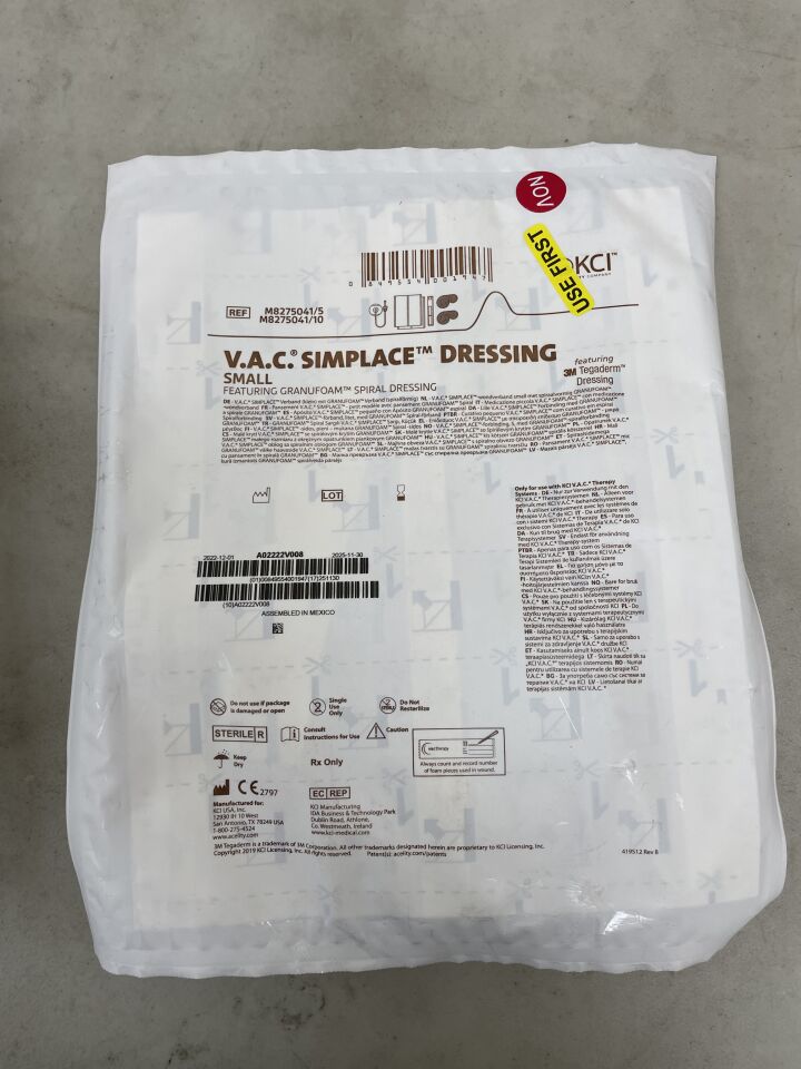 M8275041 - KCI - V.A.C. Simplace Small Dressing Kit - Negative Pressure Wound Therapy, NPWT, (EA) - ( Expiry Date: 2025-11-03 )
