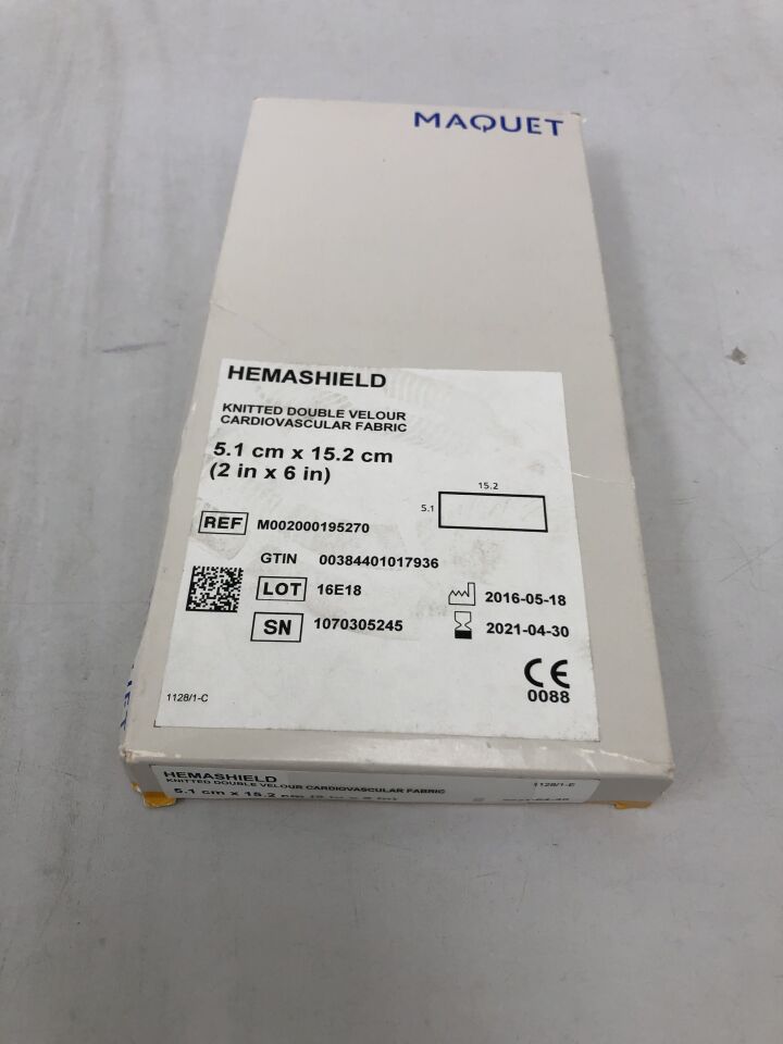 M002000195270 - MAQUET - Hemashield Knitted Double Velour Cardiovascular Fabric, 5.1cm X 15.2cm, (BX/1) - ( Expiry Date: 2026-02-28 )