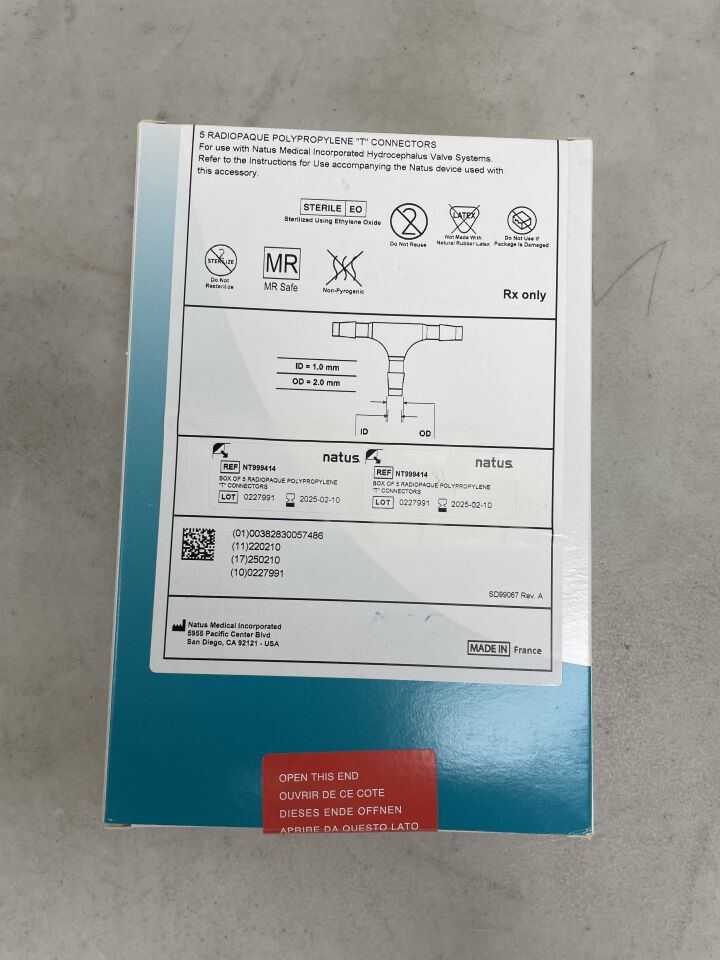 NT999414 - NATUS - Radiopaque Polypropylene T Connector O.D. 2.0mm x I.D. 1.0mm, (BX/1) - ( Expiry Date: 2025-12-31 )