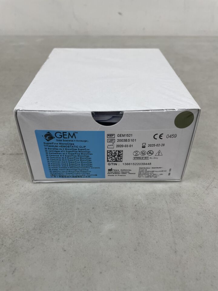 GEM1521 - PETERS SURGICAL - GEM Hemostatic clips, 6 SuperFine MicroClips, (BX/30) - ( Expiry Date: 2025-03-08 )
