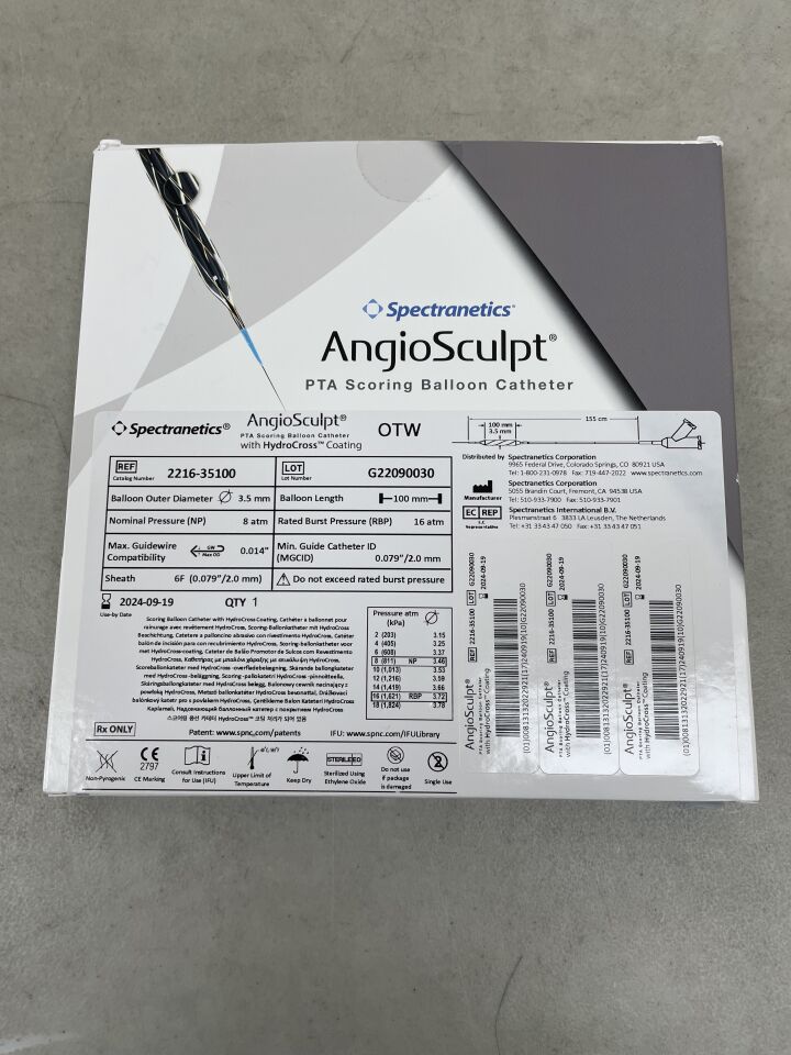 2216-35100 - SPECTRANETICS - AngioSculpt OTW PTA Scoring Balloon Catheter with HydroCross Coating - 3.5mm x 100mm x 155cm, (BX/1) - ( Expiry Date: 2025-11-02 )