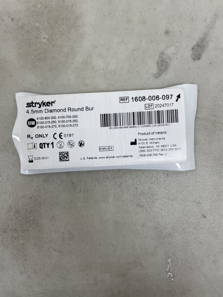 1608-006-097 - STRYKER - Coarse Diamond Round Micro Burr, 4.5 mm Head Diameter, (EA) - ( Expiry Date: 2025-10-19 )