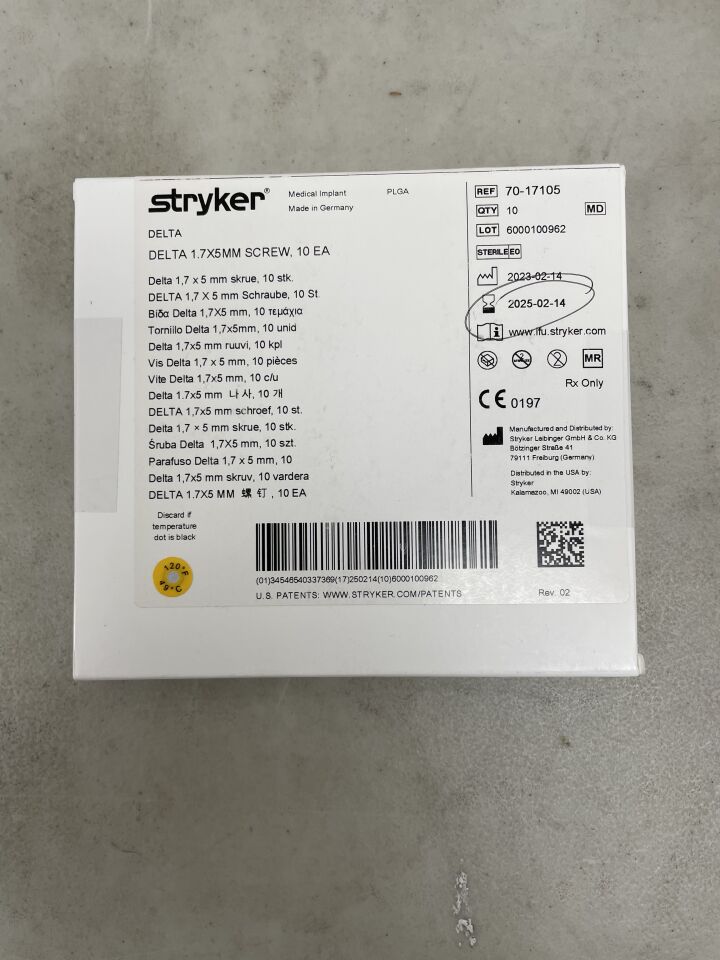 70-17105 - STRYKER - Delta 1.7mm x 5mm Screw, (BX/10) - ( Expiry Date: 2025-09-15 )