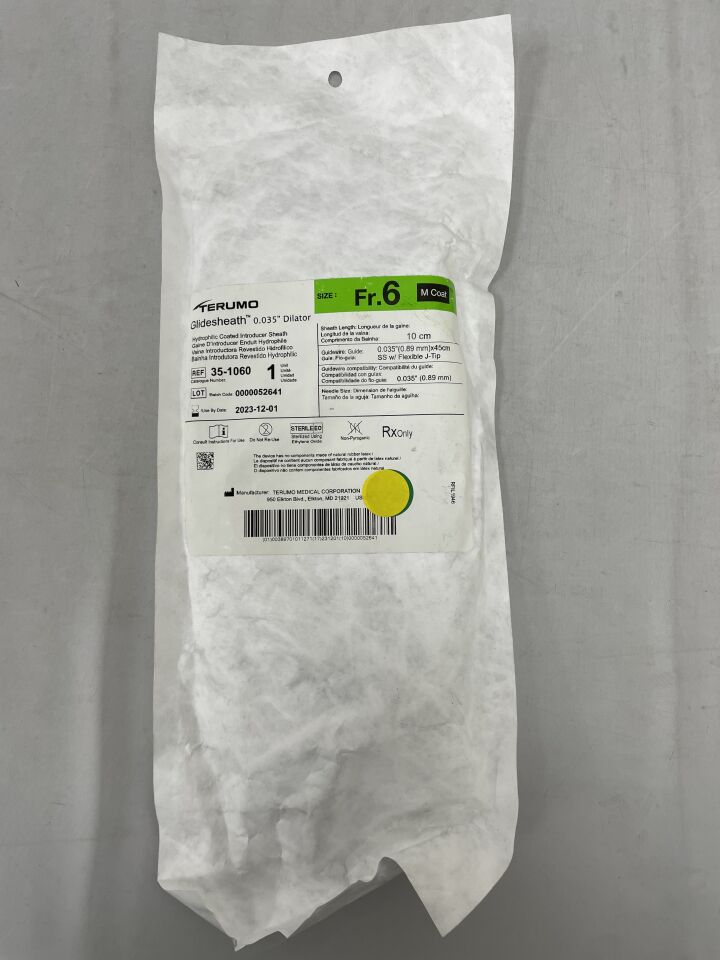 35-1060 - TERUMO - Glidesheath .035" Dilator Hydrophilic Coated Introducer Sheath - 6Fr x 10cm x .035", () - ( Expiry Date: 2025-09-30 )