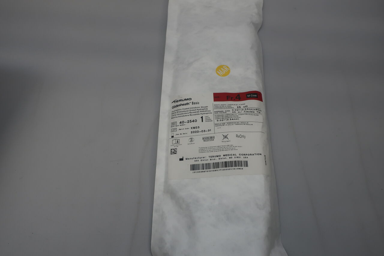 40-2540 - TERUMO - Glidesheath Basic Hydrophilic Coated Introducer Sheath - 4Fr x 25cm x .021", (EA) - ( Expiry Date: 2025-06-30 )