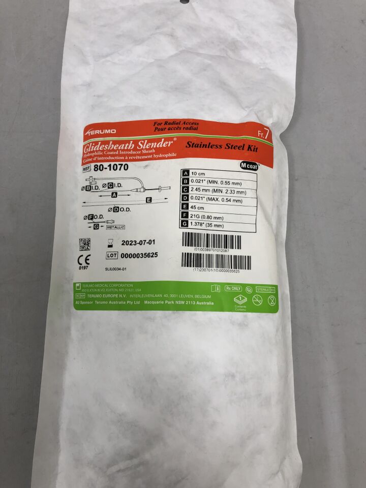 80-1070 - TERUMO - GlideSheath Slender Stainless Steel Kit, 7F x 10cm, 21G, (EA) - ( Expiry Date: 2025-03-31 )