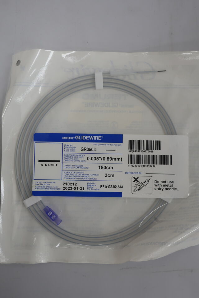GR3503 - TERUMO - Radifocus Glidewire - Straight - .035" x 180cm x 3cm, (EA) - ( Expiry Date: 2024-02-26 )