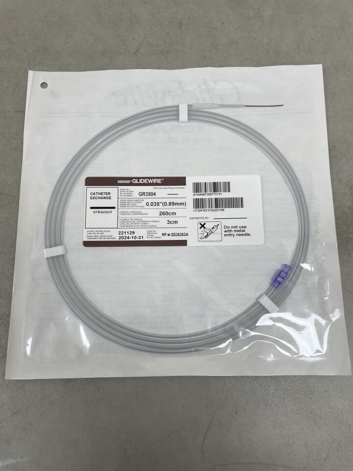 GR3504 - TERUMO - Radifocus Glidewire - Straight - .035" x 260cm x 3cm, (EA) - ( Expiry Date: 2025-11-01 )