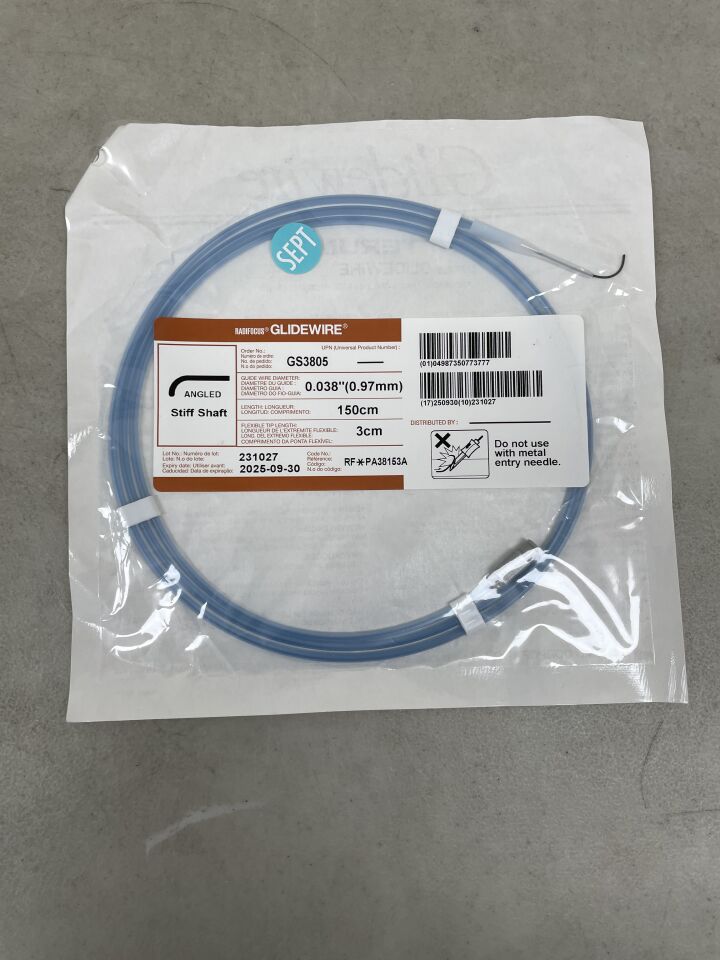 GS3805 - TERUMO - Radifocus Glidewire - Angled Stiff Shaft - .038" x 150cm x 3cm, (EA) - ( Expiry Date: 2025-10-31 )