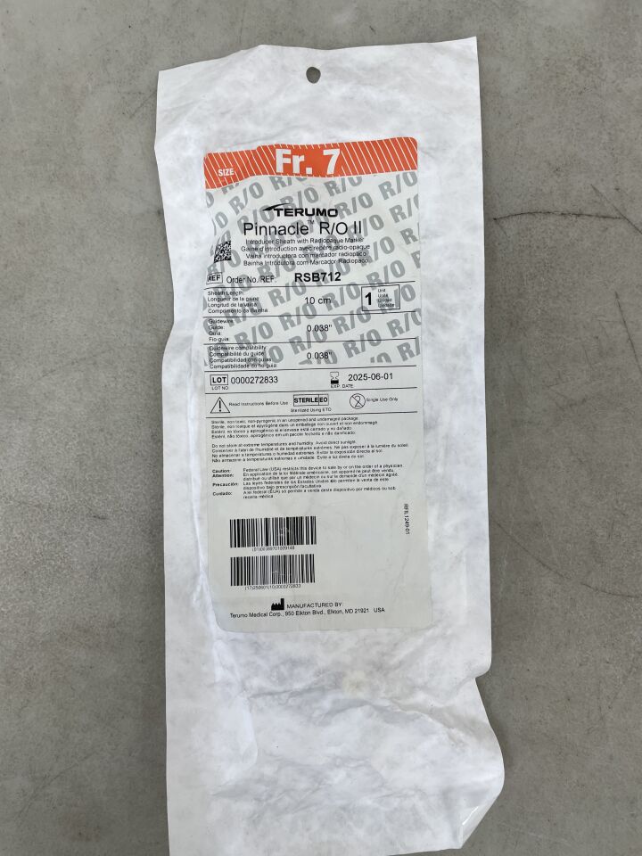 RSB712 - TERUMO - Pinnacle R/O II Introducer Sheath w/0.038" Mini Wire 7F x 10cm, (EA) - ( Expiry Date: 2025-12-01 )
