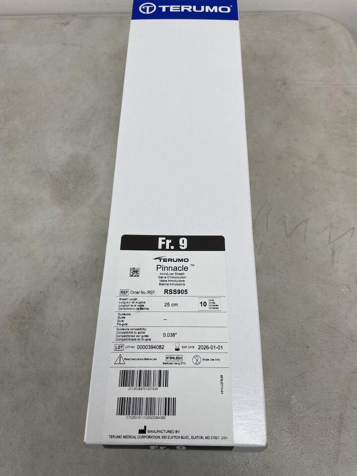 RSS905 - TERUMO - Pinnacle Standard Coronary Introducer Sheath, 9 Fr Size, 25 cm Length, (BX/10) - ( Expiry Date: 2025-11-21 )