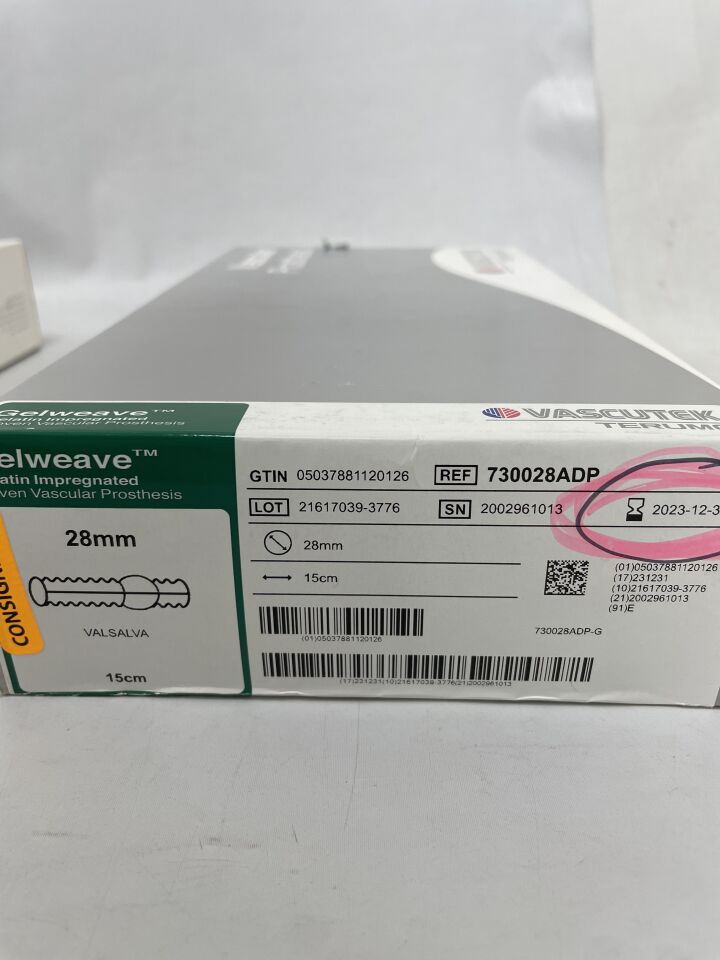730028ADP - TERUMO - Gelweave Valsalva Aortic Root Vascular Graft 28mm x 36mm, (BX/1) - ( Expiry Date: 2025-06-21 )