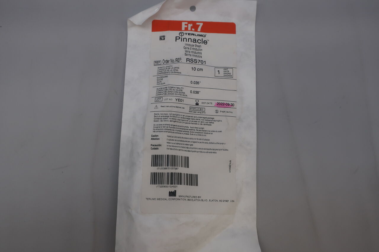 RSS701 - TERUMO - Pinnacle Peripheral Introducer Sheath with 0.035" Mini Wire 7F x 10cm, (EA) - ( Expiry Date: 2025-12-31 )