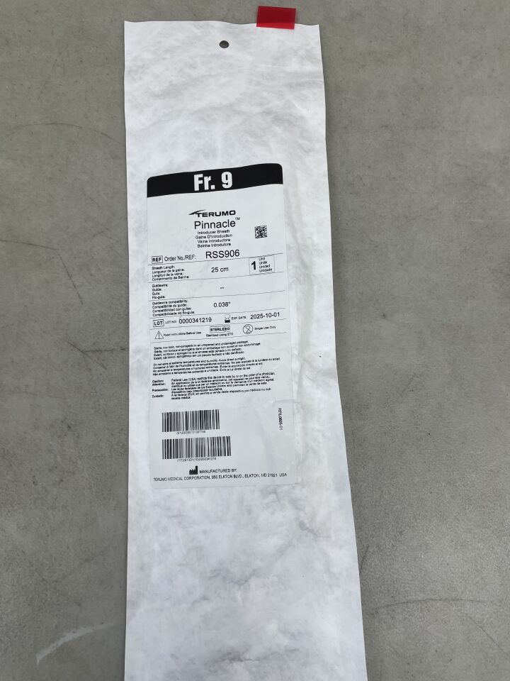 RSS906 - TERUMO - Pinnacle Coronary Introducer Sheath 9F x 25cm, (EA) - ( Expiry Date: 2025-09-01 )