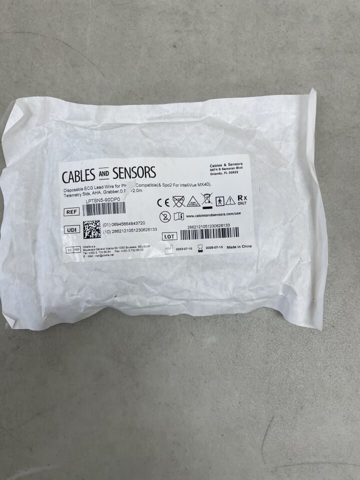 LPTSN5-90DP0 - UNIMED MEDICAL - Disposable ECG Lead Wires/Philips MX40 with Neonate SpO2/5-lead/grabber/AHA/0.9+2.0M/CSM, (EA) - ( Expiry Date: 2025-09-22 )