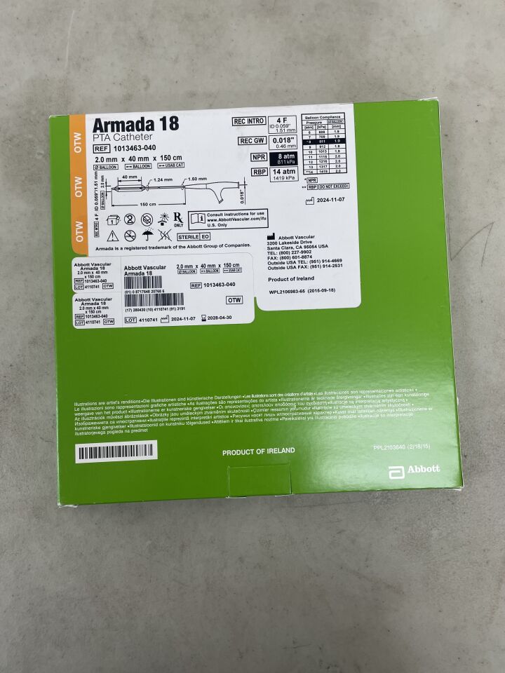 1013463-040 - ABBOTT - Armada 18 PTA Catheter - OTW - 2.0mm x 40mm x 150cm, (BX/1) - ( Expiry Date: 2028-04-30 )