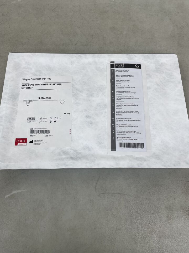 G56537 - COOK - Wayne Pneumothorax Tray - C-UTPTY-1400-WAYNE-112497-IMH - 14.0Fr x 29cm, (EA) - ( Expiry Date: 2026-12-29 )