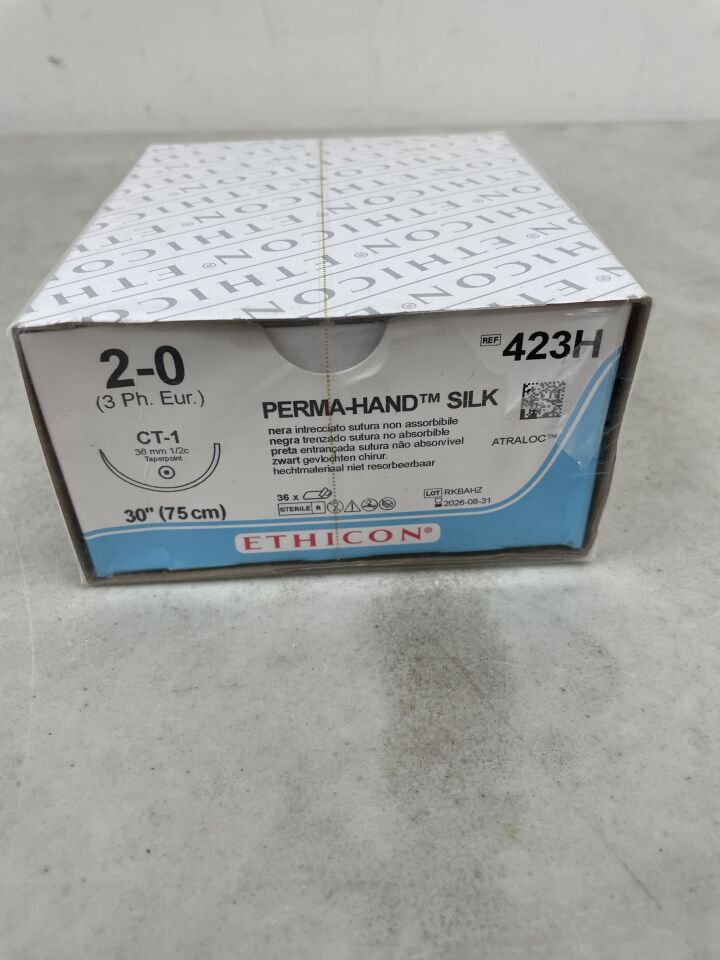423H - ETHICON - Perma-Hand Non-Absorbable Braided Silk Suture, Size 2-0, 30 in. Length, CT-1 Needle , ( BX/36 ) - ( Expiry Date : 2026-08-31 )