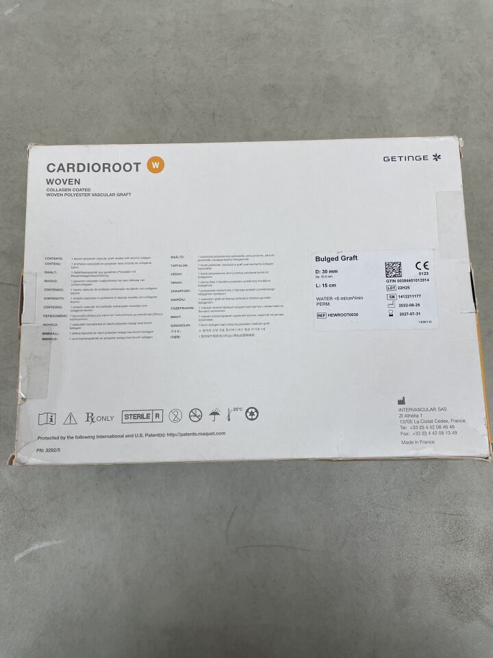 HEWROOT0030 - MAQUET - Cardioroot Woven Vascular Prosthesis 30mm x 15cm, (BX/1) - ( Expiry Date: 2027-07-31 )