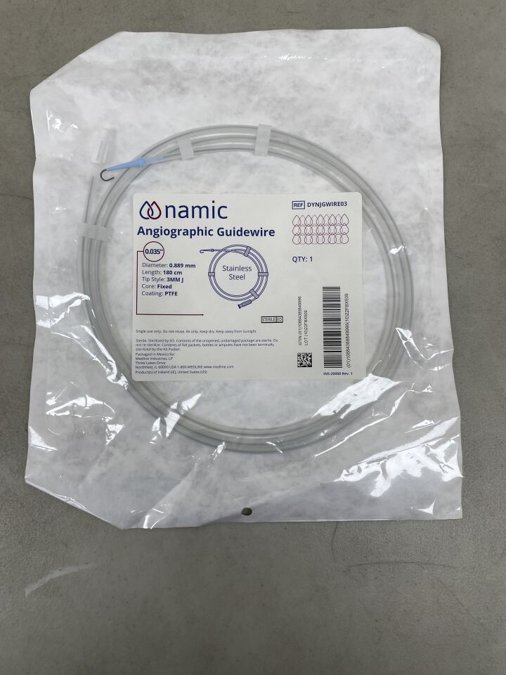 DYNJGWIRE03 - MEDLINE - Diagnostic Stainless Steel Guidewire with Straightenable 3 mm J Tip, PTFE Coating, Fixed Core and Standard Taper, 180 cm, (EA) - ( Expiry Date: 2099-12-31 )