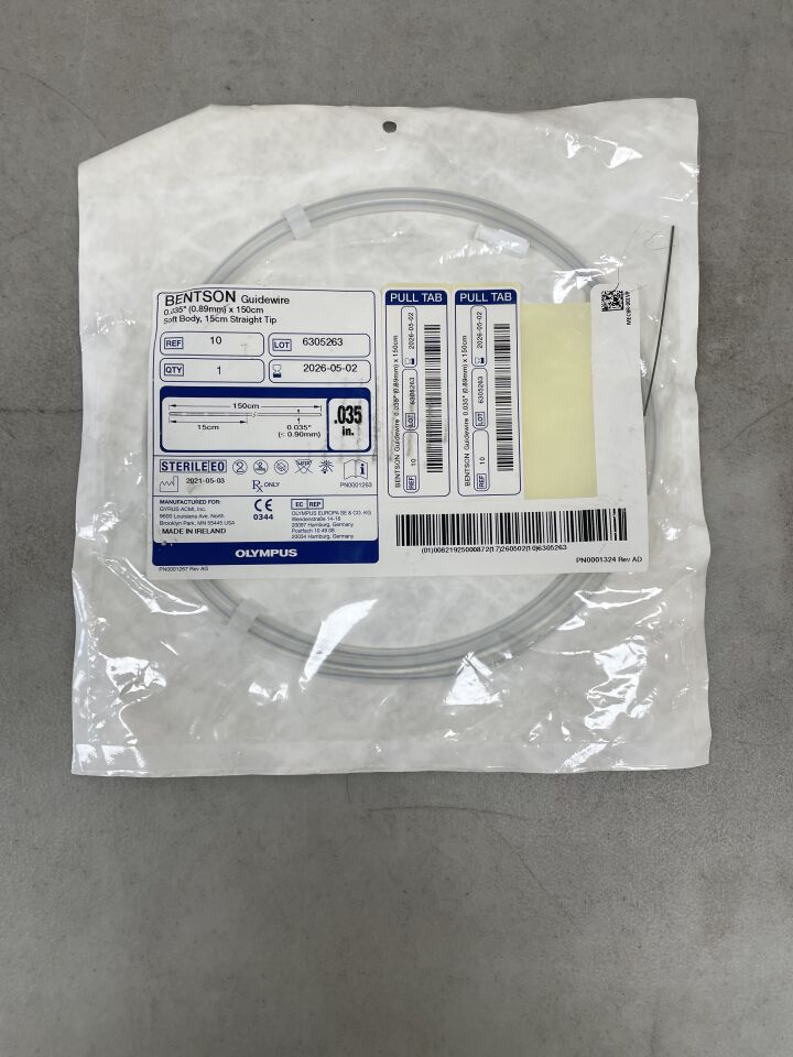10BX - OLYMPUS - Bentson PTFE Guidewire 0.035" x 150cm Soft Body, 15cm Straight Tip, (EA) - ( Expiry Date: 2026-05-02 )