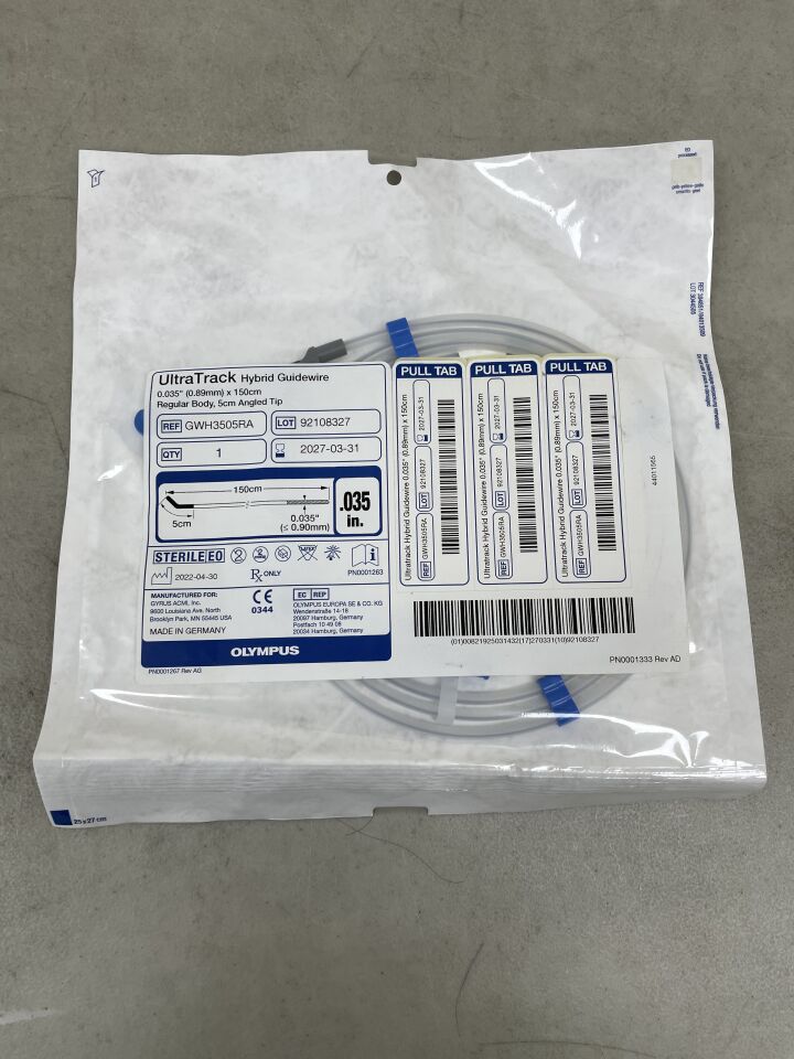 GWH3505RA - OLYMPUS - UltraTrack Hybrid Guidewire 0.035" x 150cm, Regular Body, 5cm Angled Tip, (EA) - ( Expiry Date: 2027-03-31 )