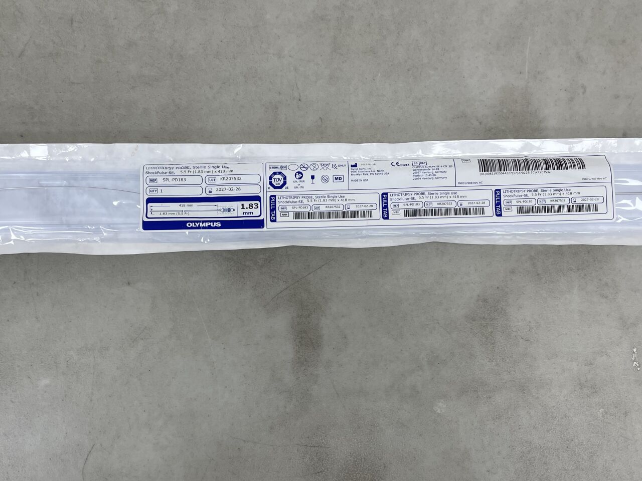 SPL-PDBX183 - OLYMPUS - ShockPulse-SE Single-Use Lithotripsy Probe, 5.5 Fr dia. x 418 mm Length, (EA) - ( Expiry Date: 2027-02-28 )