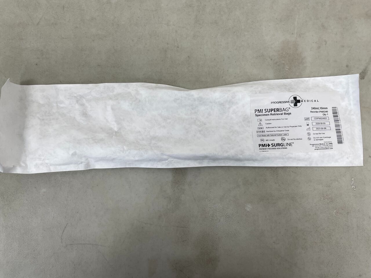 PNI0240 - PROGRESSIVE MEDICAL - PMI SUPERBAG Nylon Specimen Retrieval Bag w/Introducer, Medium 10mm/240ml, (EA) - ( Expiry Date: 2026-09-05 )