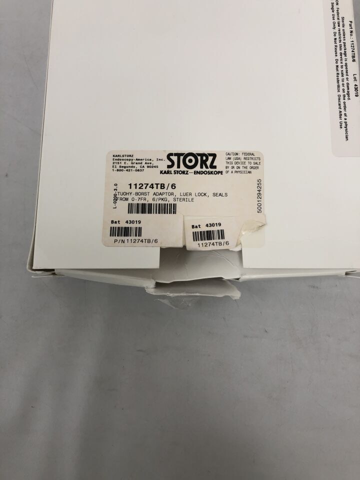 11274TB - STORZ - Tuohy-Borst Adaptor, Luer Lock, Seals from 0-7F, (BX/6) - ( Expiry Date: 2099-01-01 )