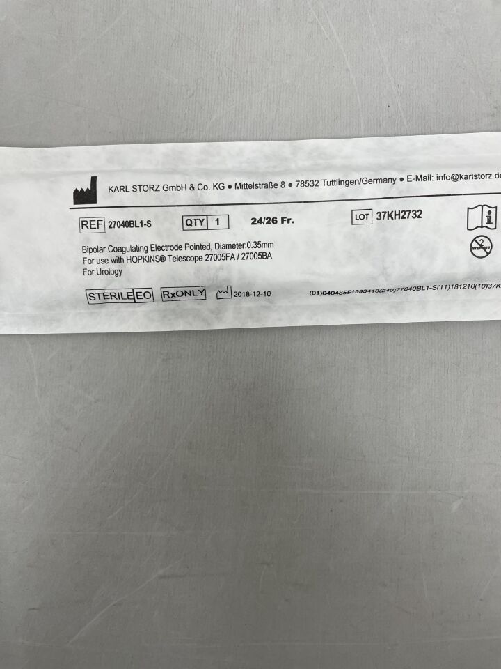 27040BL1-S - STORZ - Bipolar Coagulating Electrode, 24/26 Fr, 0.35 mm, () - ( Expiry Date: 2099-12-31 )