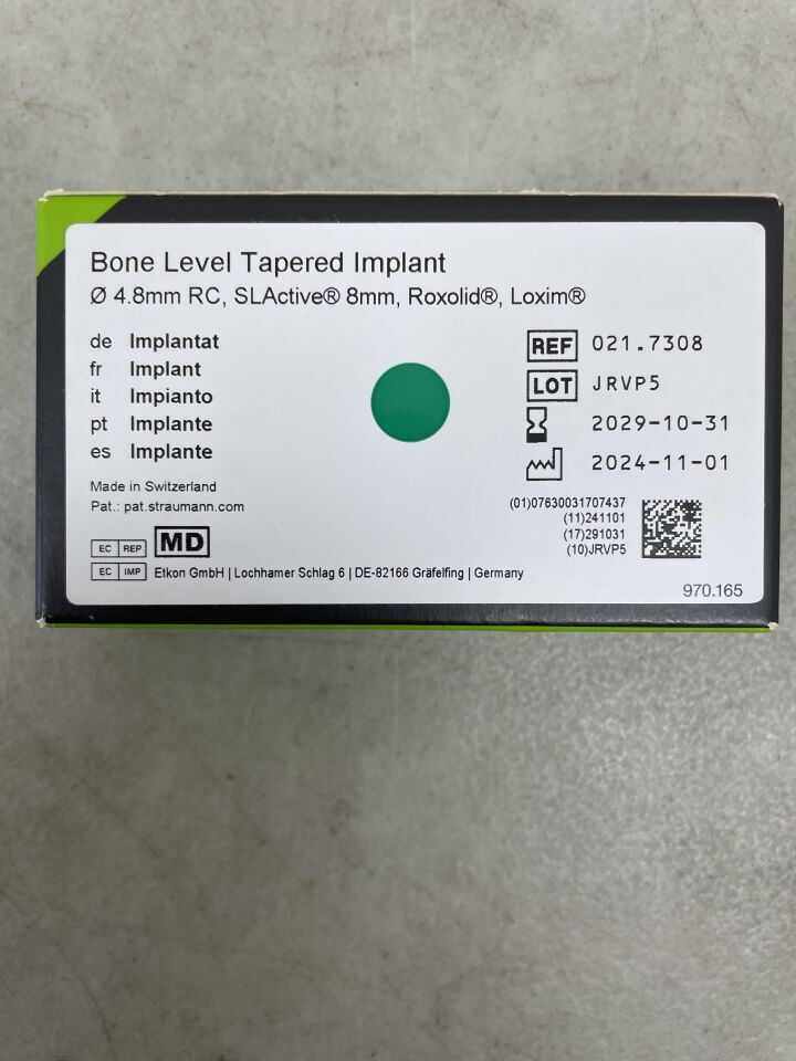 21.7308 - STRAUMANN - bone level tapered implant, 4.8mm rc, slactive 8mm, roxolid, loxim, (BX/1) - ( Expiry Date: 2029-10-31 )