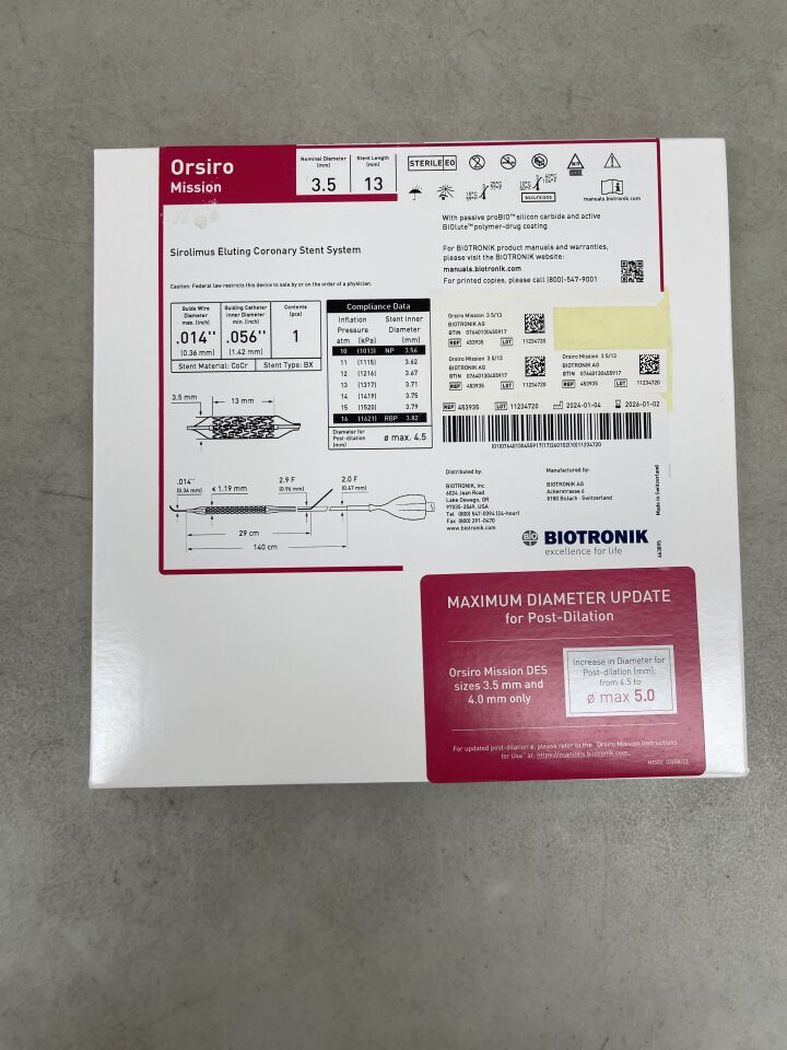 453935 - BIOTRONIK - Orsiro Mission Sirolimus Eluting Coronary Stent System - 3.5mm x 13mm, (BX/1) - ( Expiry Date: 2026-01-02 )