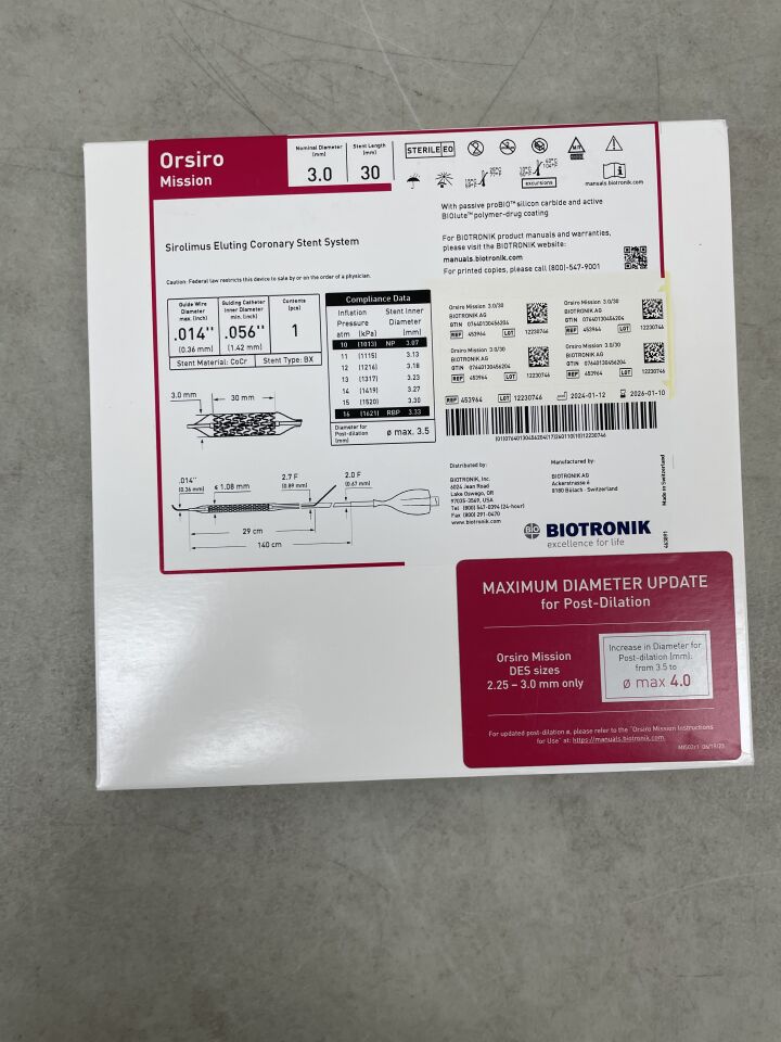453964 - BIOTRONIK - Orsiro Mission Sirolimus Eluting Coronary Stent System - 3.0mm x 30mm, (BX/1) - ( Expiry Date: 2026-01-10 )