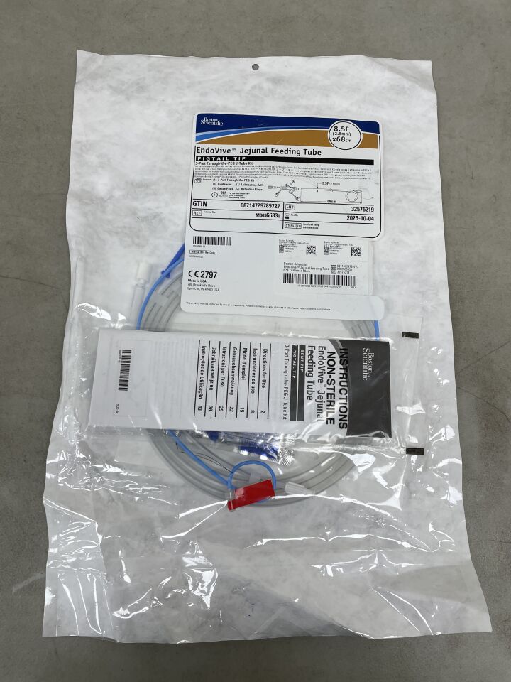 6633 - BOSTON SCIENTIFIC - EndoVive Jejunal Feeding Tube PIGTAIL TIP 3-Port Through-the-PEG J-Tube Kit 8.5F / 68cm, (EA) - ( Expiry Date: 2025-10-04 )