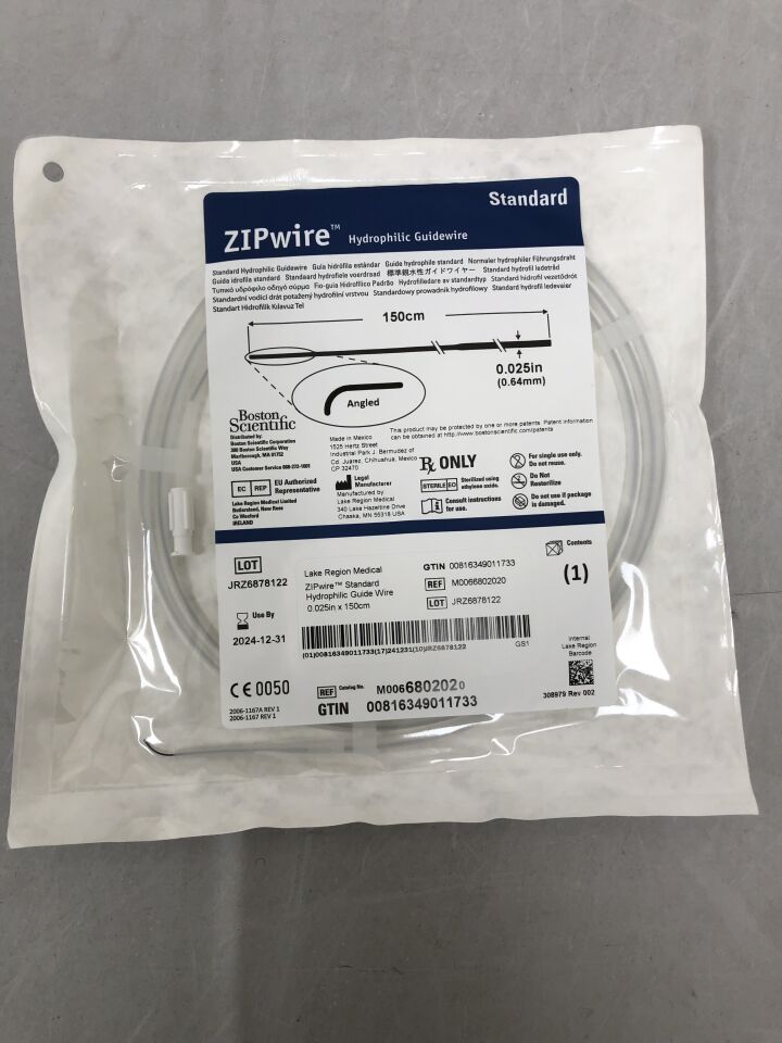 680202 - BOSTON SCIENTIFIC - ZIPwire Nitinol Hydrophilic Guidewire, Standard Type, Angled, 150cm x 0.032in, (EA) - ( Expiry Date: 2025-10-31 )