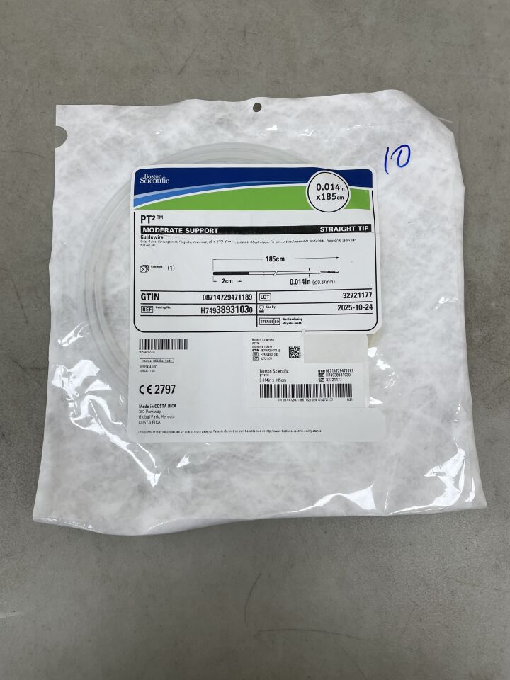 3893103 - BOSTON SCIENTIFIC - PT2 Guidewire - Moderate Support, Straight Tip - .014" x 185cm, (EA) - ( Expiry Date: 2025-10-24 )