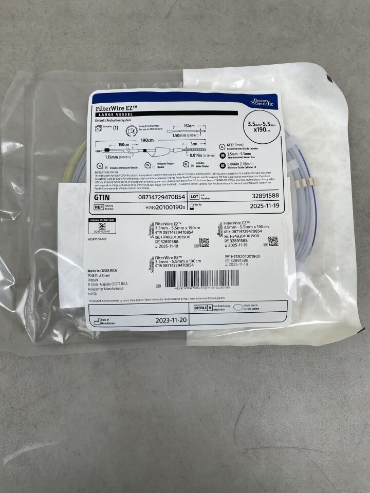 20100190 - BOSTON SCIENTIFIC - FilterWire EZ Embolic Protection System - Large Vessel - 3.5mm-5.5mm x 190cm, (EA) - ( Expiry Date: 2025-10-11 )