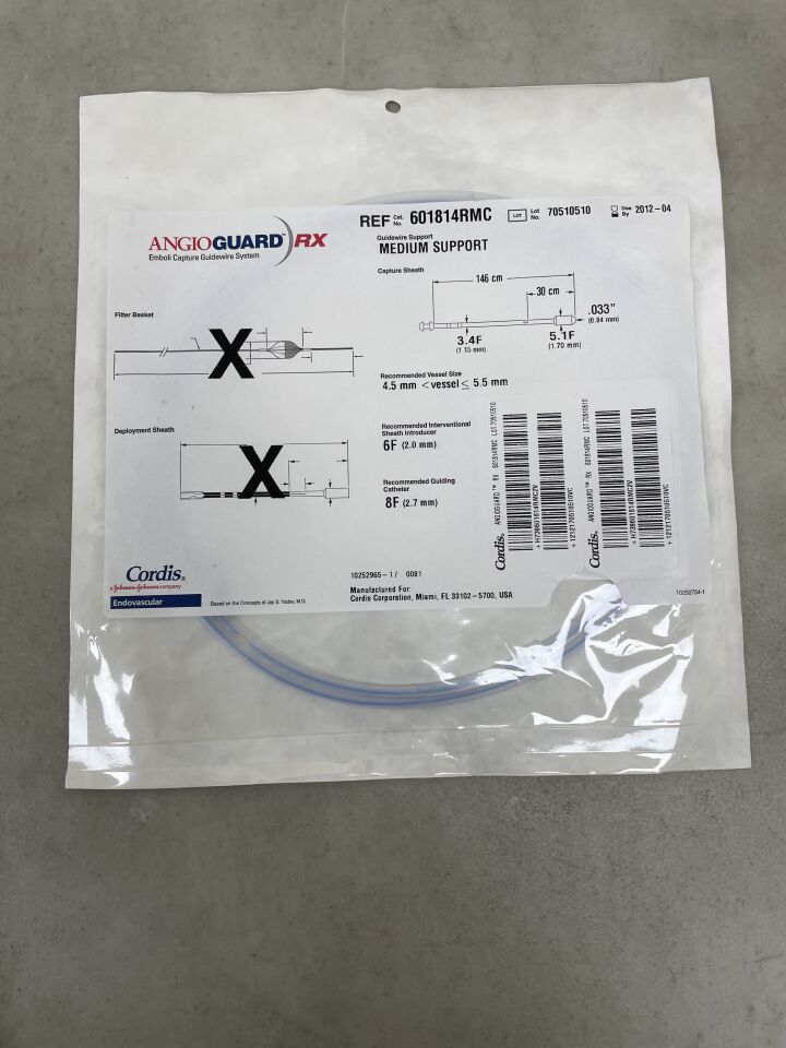 601814RMC - CORDIS - ANGIOGUARD RX Emboli Capture Guidewire System - Medium Support - 6.0mm x .014" x 180cm, (EA) - ( Expiry Date: 2012-04-18 )