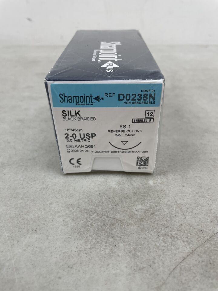 D0238N - SURGICAL SPECIALTIES - Braided Black Silk Suture, Size 2-0, 18", DS24 Needle, (BX/12) - ( Expiry Date: 2026-04-06 )